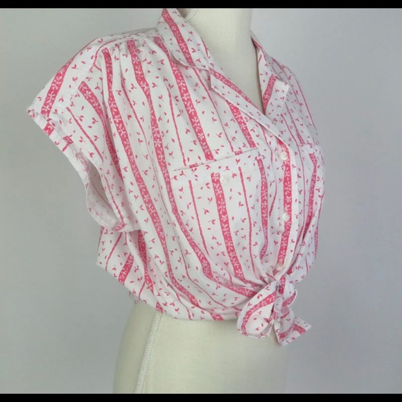 SOLD Vintage white & pink blouse L/XL - Picture 4 of 5